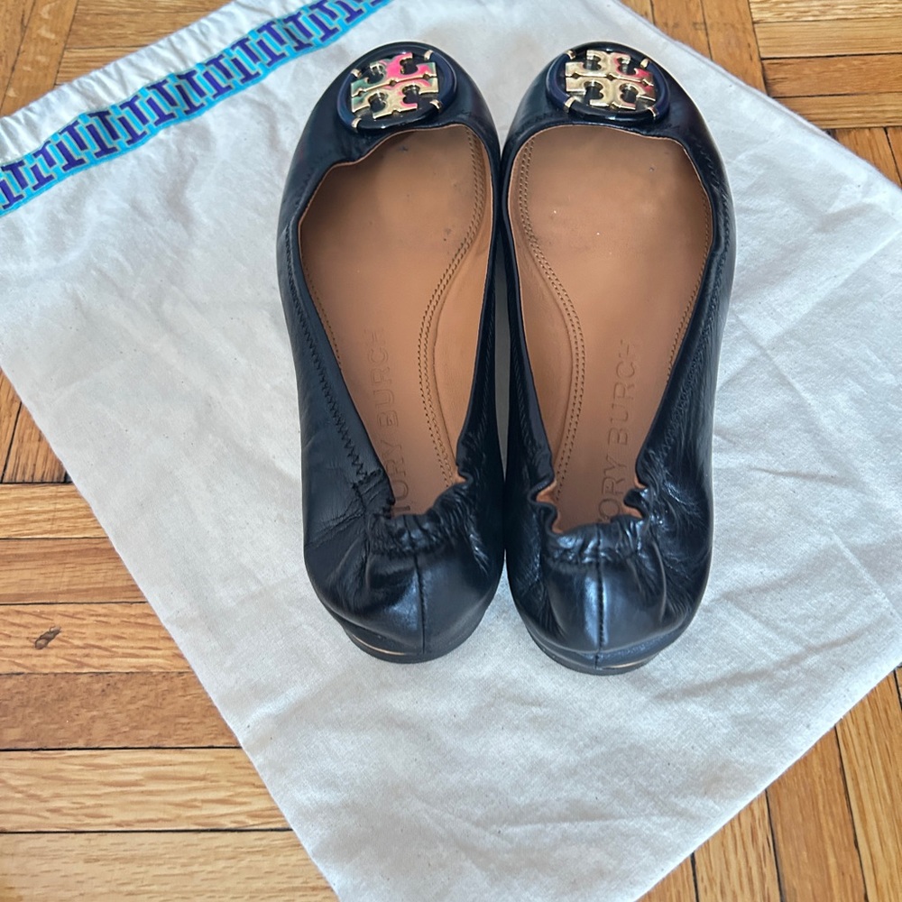 Tory Burch Black Leather Ballet Flats